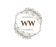 colección de logotipos de monograma de boda con letras iniciales ww, plantillas florales y minimalistas modernas dibujadas a mano para tarjetas de invitación, guardar la fecha, identidad elegante para restaurante, boutique, café en vector