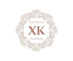 colección de logotipos de monograma de boda con letras iniciales xk, plantillas florales y minimalistas modernas dibujadas a mano para tarjetas de invitación, guardar la fecha, identidad elegante para restaurante, boutique, café en vector