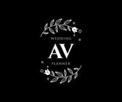 AV Initials letter Wedding monogram logos collection, hand drawn modern minimalistic and floral templates for Invitation cards, Save the Date, elegant identity for restaurant, boutique, cafe in vector