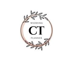 colección de logotipos de monograma de boda con letras iniciales de ct, plantillas florales y minimalistas modernas dibujadas a mano para tarjetas de invitación, guardar la fecha, identidad elegante para restaurante, boutique, café en vector