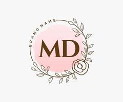 Initial MD feminine logo. Usable for Nature, Salon, Spa, Cosmetic and Beauty Logos. Flat Vector Logo Design Template Element.