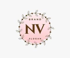 logotipo femenino inicial nv. utilizable para logotipos de naturaleza, salón, spa, cosmética y belleza. elemento de plantilla de diseño de logotipo de vector plano.