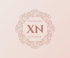 XN Initials letter Wedding monogram logos collection, hand drawn modern minimalistic and floral templates for Invitation cards, Save the Date, elegant identity for restaurant, boutique, cafe in vector