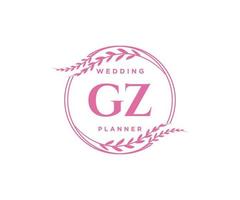 GZ Initials letter Wedding monogram logos collection, hand drawn modern minimalistic and floral templates for Invitation cards, Save the Date, elegant identity for restaurant, boutique, cafe in vector