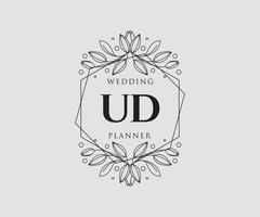 UD Initials letter Wedding monogram logos collection, hand drawn modern minimalistic and floral templates for Invitation cards, Save the Date, elegant identity for restaurant, boutique, cafe in vector