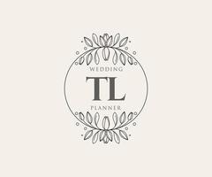 colección de logotipos de monograma de boda con letras iniciales tl, plantillas florales y minimalistas modernas dibujadas a mano para tarjetas de invitación, guardar la fecha, identidad elegante para restaurante, boutique, café en vector