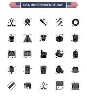 Group of 25 Solid Glyph Set for Independence day of United States of America such as shoot fire police celebration sports Editable USA Day Vector Design Elements