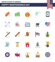 Pack of 25 creative USA Independence Day related Flats of food cell pumpkin phone flying Editable USA Day Vector Design Elements