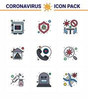 Coronavirus Prevention Set Icons 9 Filled Line Flat Color icon such as stay home prevent desease hygiene team viral coronavirus 2019nov disease Vector Design Elements