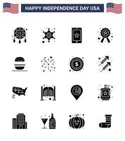 16 USA Solid Glyph Pack of Independence Day Signs and Symbols of eat sign mobile star badge Editable USA Day Vector Design Elements