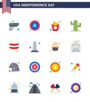 Set of 16 Vector Flats on 4th July USA Independence Day such as frankfurter american fast plent cactus Editable USA Day Vector Design Elements