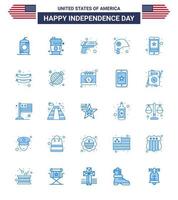 Group of 25 Blues Set for Independence day of United States of America such as star star gun protection head Editable USA Day Vector Design Elements