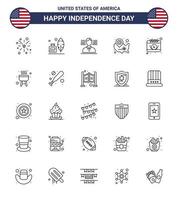 feliz día de la independencia paquete de iconos de 25 líneas para web e impresión calendario ubicación pin man wisconsin estados elementos de diseño de vector de día de estados unidos editables