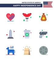 9 USA Flat Signs Independence Day Celebration Symbols of cola washington money usa monument Editable USA Day Vector Design Elements