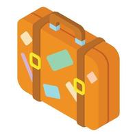 Brown suitcase with stickers icon vector