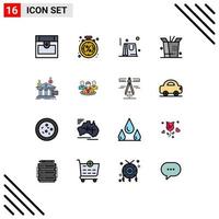 16 User Interface Flat Color Filled Line Pack of modern Signs and Symbols of money banking bag payments wok Editable Creative Vector Design Elements