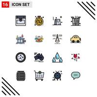 16 User Interface Flat Color Filled Line Pack of modern Signs and Symbols of money banking bag payments wok Editable Creative Vector Design Elements