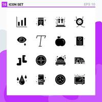 Universal Icon Symbols Group of 16 Modern Solid Glyphs of sad droop lab eye science Editable Vector Design Elements