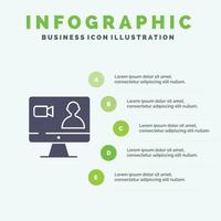 Job Search Internet Computer Solid Icon Infographics 5 Steps Presentation Background vector