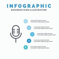 Mic Microphone Sound Show Line icon with 5 steps presentation infographics Background vector