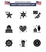 Editable Vector Line Pack of USA Day 9 Simple Solid Glyphs of flag usa flag landmark building Editable USA Day Vector Design Elements