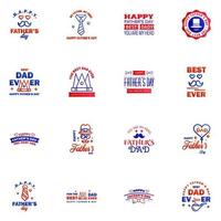 16 Blue and red Set of Vector Happy fathers day Typography Vintage Icons Lettering for greeting cards banners tshirt design Fathers Day Editable Vector Design Elements