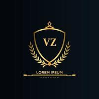 letra vz inicial con plantilla real.elegante con vector de logotipo de corona, ilustración de vector de logotipo de letras creativas.