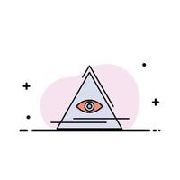 ojo illuminati pirámide triángulo negocio línea plana icono lleno vector banner plantilla