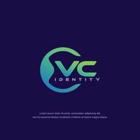 VC Initial letter circular line logo template vector with gradient color blend