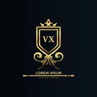 letra vx inicial con plantilla real.elegante con vector de logotipo de corona, ilustración de vector de logotipo de letras creativas.