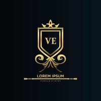 VE Letter Initial with Royal Template.elegant with crown logo vector, Creative Lettering Logo Vector Illustration.