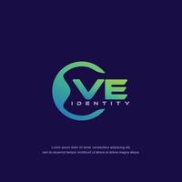 VE Initial letter circular line logo template vector with gradient color blend