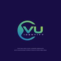 VU Initial letter circular line logo template vector with gradient color blend