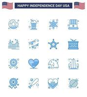 4th July USA Happy Independence Day Icon Symbols Group of 16 Modern Blues of gate usa men hat american Editable USA Day Vector Design Elements