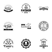 Fathers Day Lettering 9 Black Calligraphic Emblems Badges Set Isolated on Dark Blue Happy Fathers Day Best Dad Love You Dad Inscription Vector Design Elements For Greeting Card and Other Print T