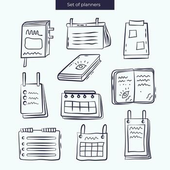 Set of planners and notebooks. Notebook with checked tasks. vector