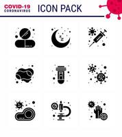 Coronavirus awareness icons 9 Solid Glyph Black icon Corona Virus Flu Related such as blood soap rest time hand virus viral coronavirus 2019nov disease Vector Design Elements