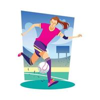 Female Football Player Dribbling the Ball vector