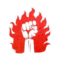 Hand raised with clenched fists with fire. vector