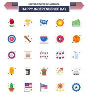 USA Happy Independence DayPictogram Set of 25 Simple Flats of amearican dollar states sign money Editable USA Day Vector Design Elements