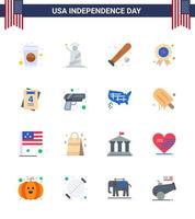 16 USA Flat Pack of Independence Day Signs and Symbols of medal independece usa holiday sports Editable USA Day Vector Design Elements