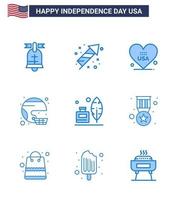 Editable Vector Line Pack of USA Day 9 Simple Blues of united sport heart helmet american Editable USA Day Vector Design Elements