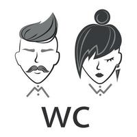 Abstract man and woman face with stylish hairstyles Minimalistic Art design,couple hipster style,profile, hair salon emblem isolated illustration.Toilet Sign,icon,logo vector Template.WC sign.