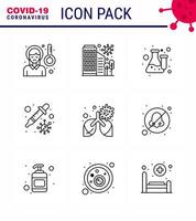 Coronavirus Precaution Tips icon for healthcare guidelines presentation 9 Line icon pack such as petri test protection laboratory flask viral coronavirus 2019nov disease Vector Design Elements