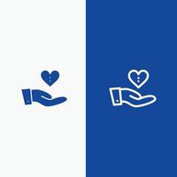 Charity Donation Giving Hand Love Line and Glyph Solid icon Blue banner Line and Glyph Solid icon Blue banner vector