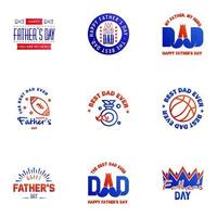 Set of Happy Fathers day elements 9 Blue and red Vector illustration Editable Vector Design Elements