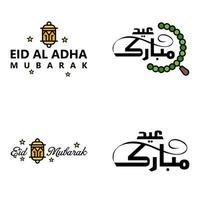 hermosa colección de 4 escritos de caligrafía árabe utilizados en tarjetas de felicitaciones con motivo de festividades islámicas como festividades religiosas eid mubarak happy eid vector