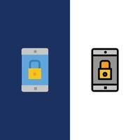 Application Lock Lock Application Mobile Mobile Application  Icons Flat and Line Filled Icon Set Vector Blue Background