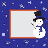 Cute Christmas frame with space for text or photo. Festive frame with a snowman. Vector illustration