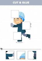 Education game for children cut and glue cut parts of cute cartoon boy playing ice skating and glue them printable winter worksheet vector